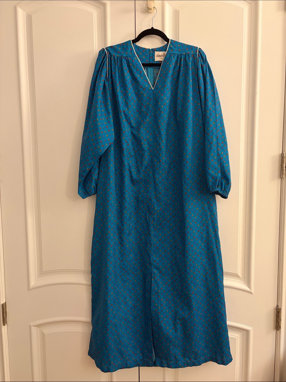 Blue V-Neck Long Sleeve Maxi Dress with Paisley Print